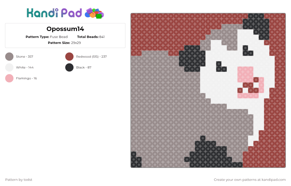 Opossum14 - Fuse Bead Pattern by todst on Kandi Pad - 