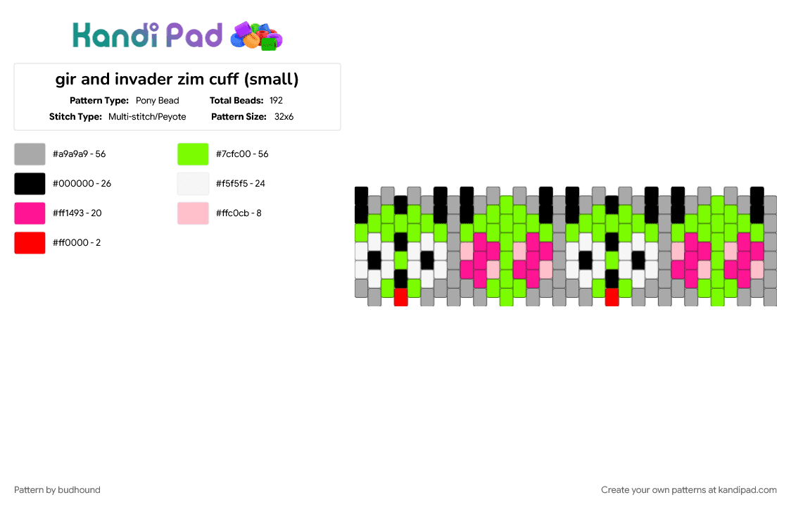 gir and invader zim cuff (small) - Pony Bead Pattern by budhound on Kandi Pad - beige, green