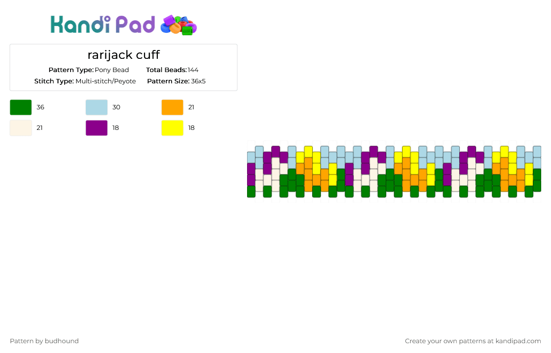 rarijack cuff - Pony Bead Pattern by budhound on Kandi Pad - green,light blue,cuff,animals,mlp