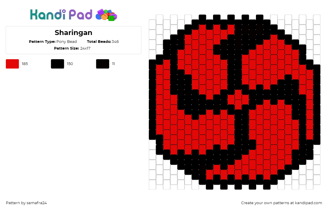 Sharingan - Pony Bead Pattern by samafra24 on Kandi Pad - sharingan,shisul,naruto,anime,symbol,red,black