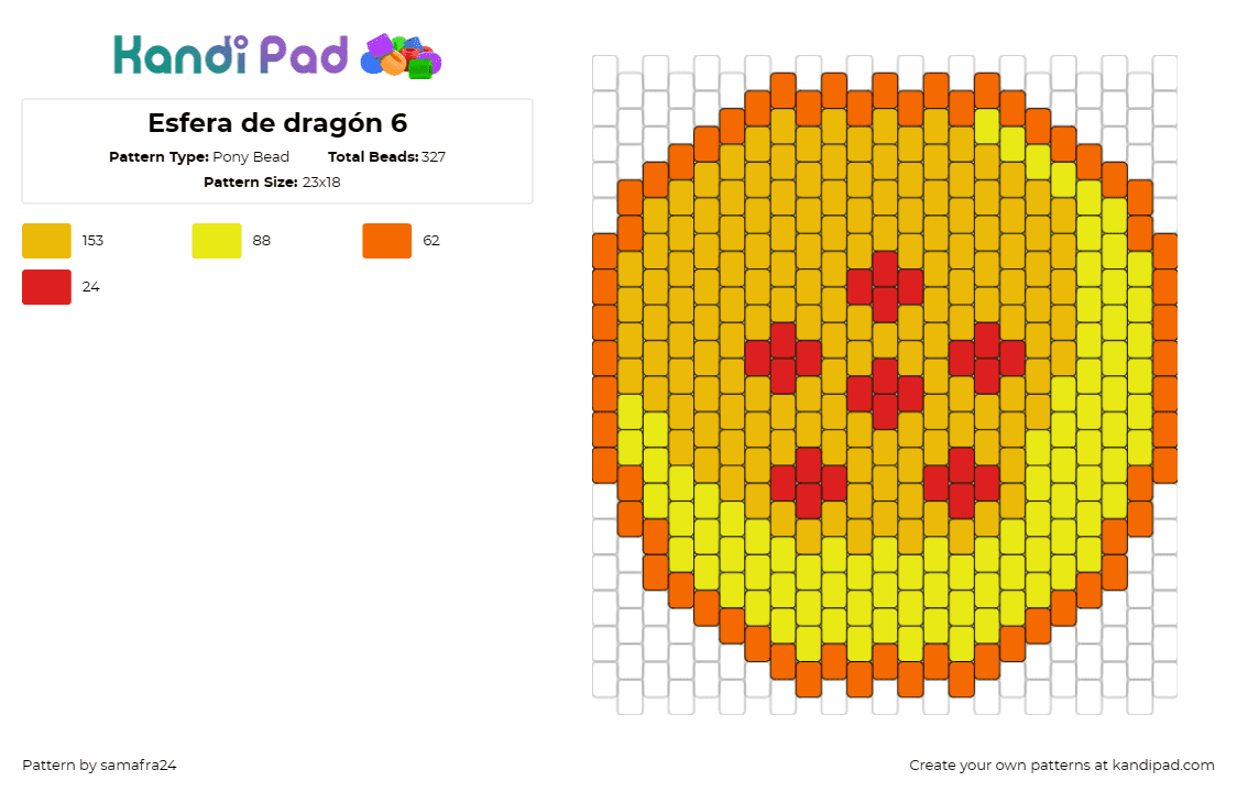 Esfera de dragón 6 - Pony Bead Pattern by samafra24 on Kandi Pad - orb,dragon ball z,anime,tv show,gold,yellow,orange