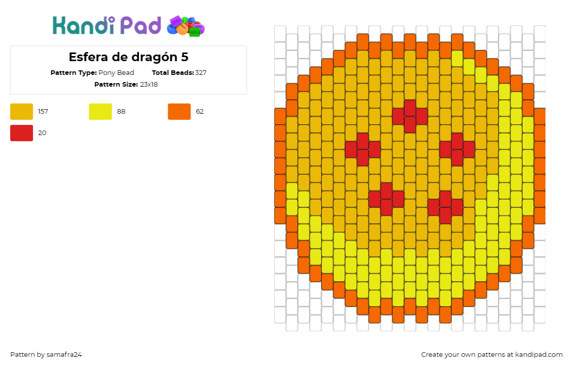 Esfera de dragón 5 - Pony Bead Pattern by samafra24 on Kandi Pad - orb,dragon ball z,anime,tv show,gold,yellow,orange