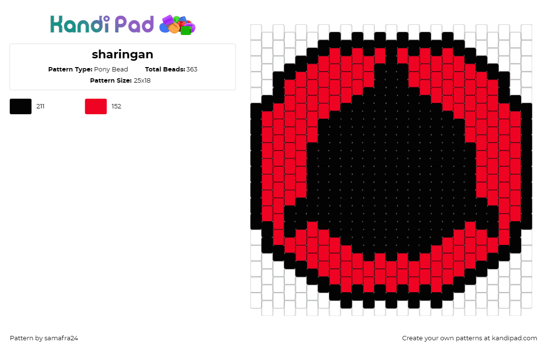 sharingan - Pony Bead Pattern by samafra24 on Kandi Pad - shin,naruto,anime,eye,symbol,black,red