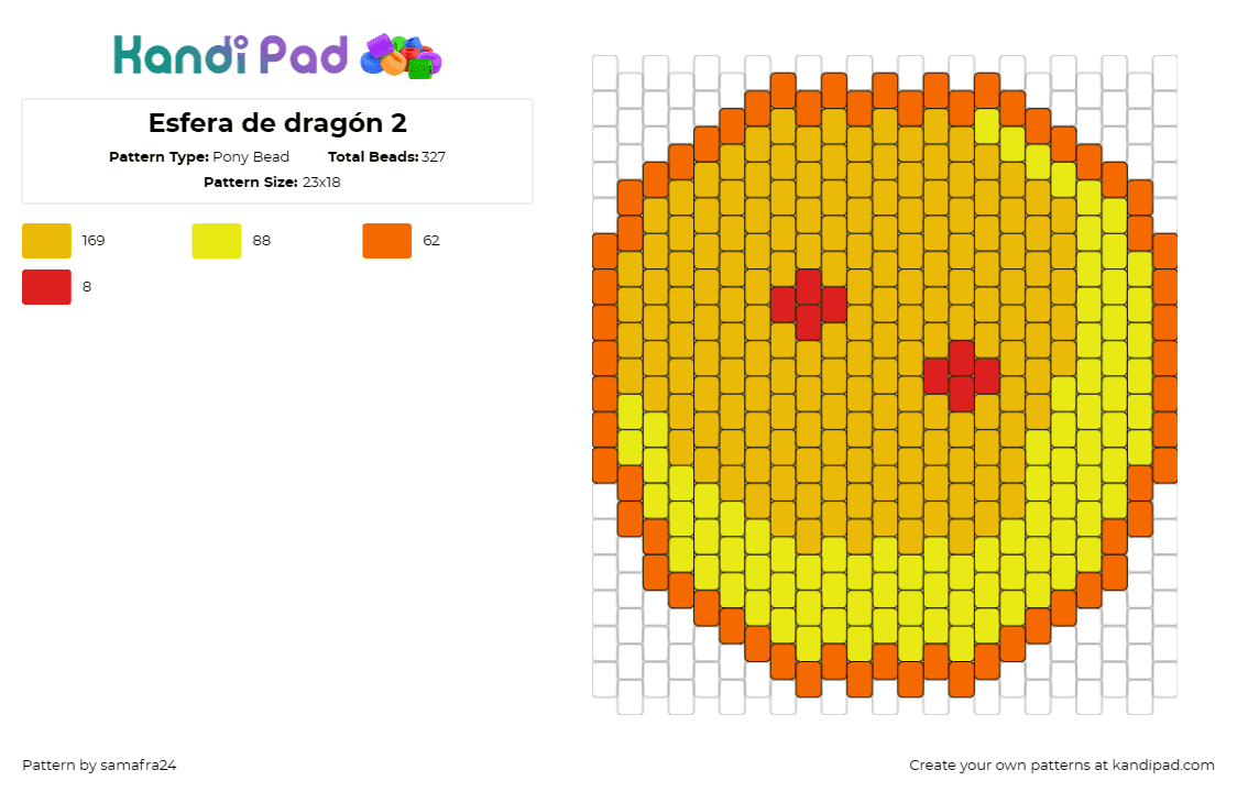 Esfera de dragón 2 - Pony Bead Pattern by samafra24 on Kandi Pad - orb,dragon ball z,anime,tv show,gold,yellow,orange