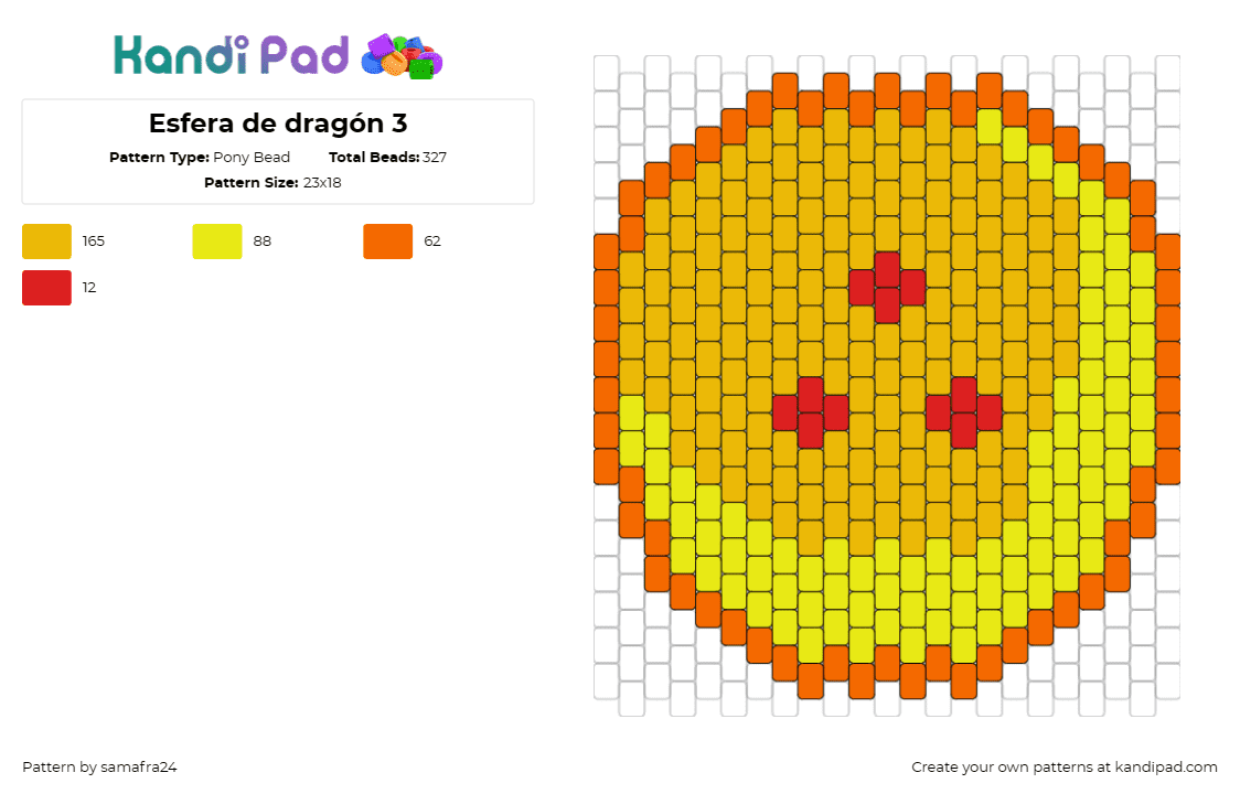 Esfera de dragón 3 - Pony Bead Pattern by samafra24 on Kandi Pad - orb,dragon ball z,anime,tv show,gold,yellow,orange