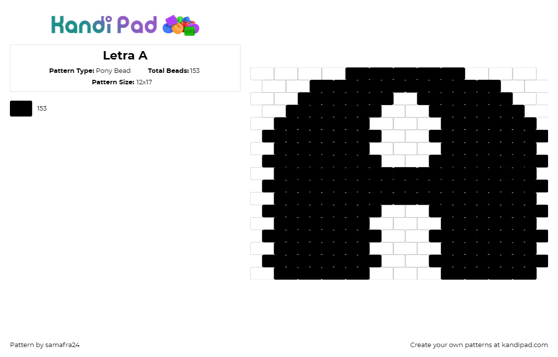 Letra A - Pony Bead Pattern by samafra24 on Kandi Pad - text,letter,a,alphabet,simple