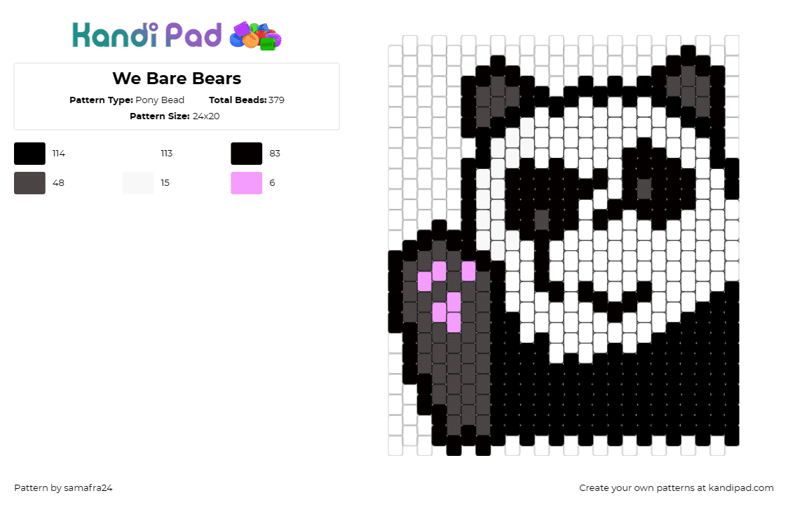 We Bare Bears  - Pony Bead Pattern by samafra24 on Kandi Pad - panda,we bare bears,cartoon,tv show,animal,black,white