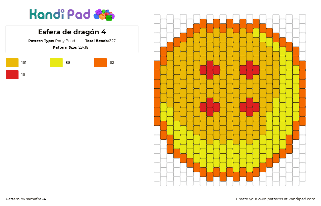 Esfera de dragón 4 - Pony Bead Pattern by samafra24 on Kandi Pad - orb,dragon ball z,anime,tv show,gold,yellow,orange