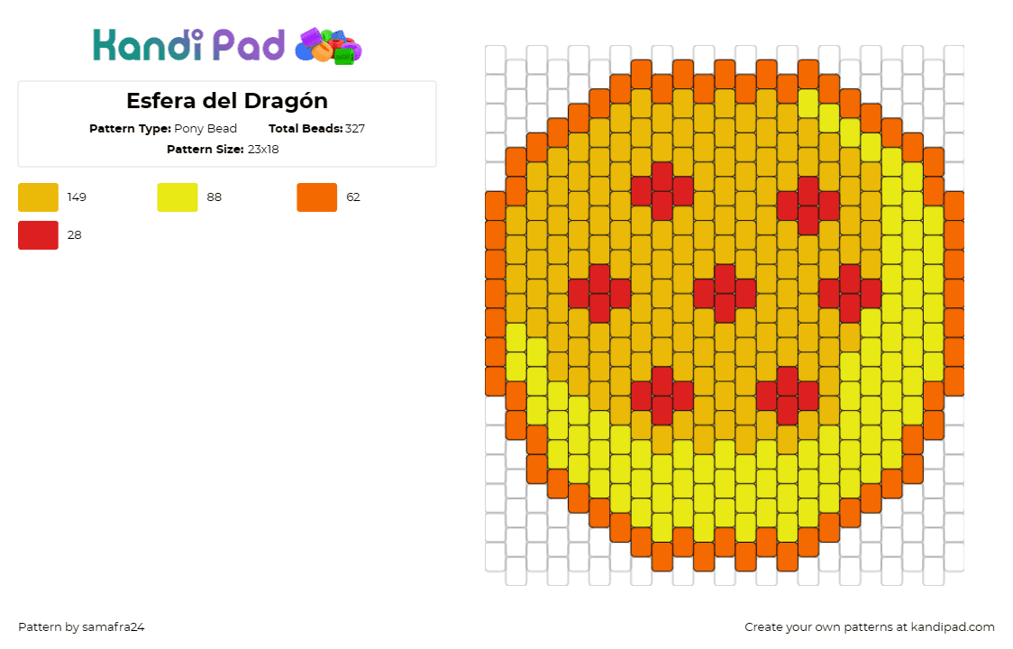 Esfera del Dragón  - Pony Bead Pattern by samafra24 on Kandi Pad - dragon ball,anime,tv show,orange,yellow