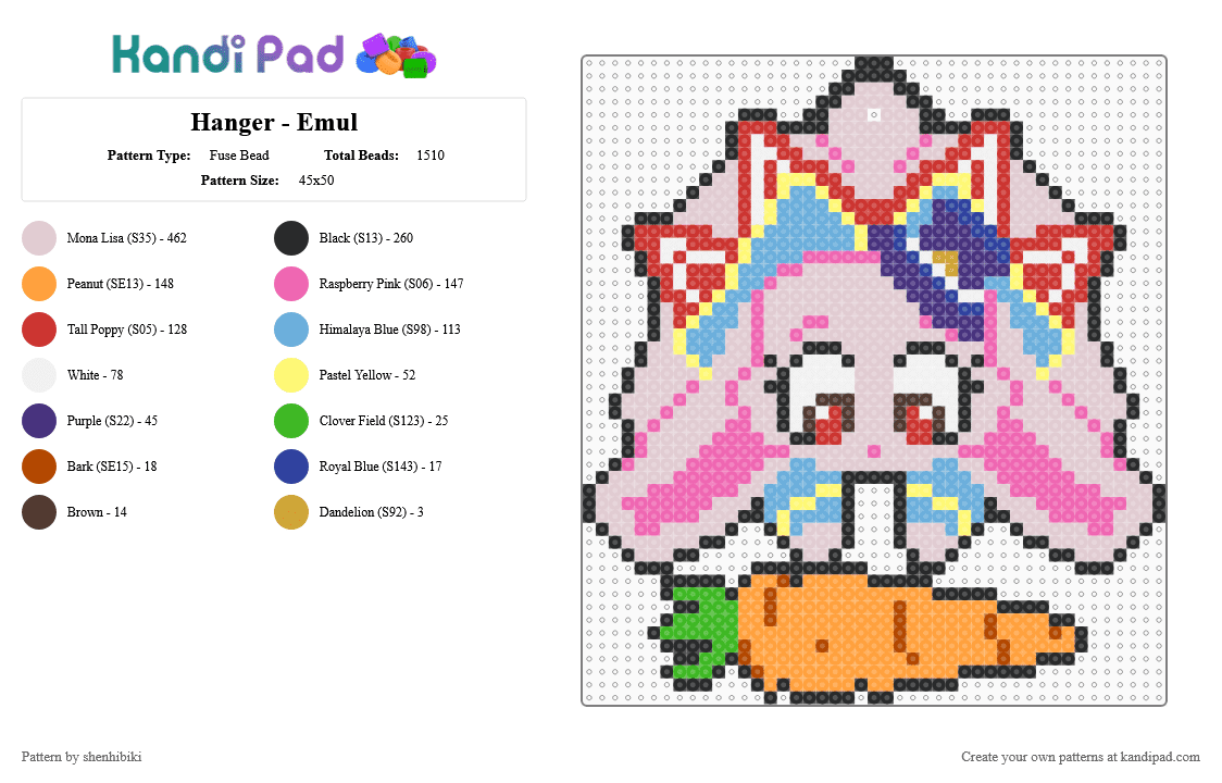Hanger - Emul - Fuse Bead Pattern by shenhibiki on Kandi Pad - white,red,pink,orange,colorful,emul,shangrila,shangrilafrontier,slf