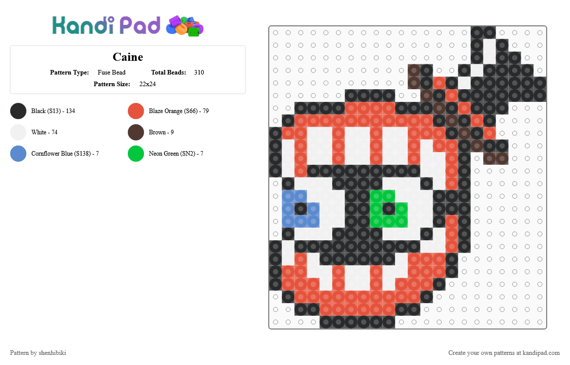 Caine - Fuse Bead Pattern by shenhibiki on Kandi Pad - red,tadc,caine,theamazingdigitalcircus