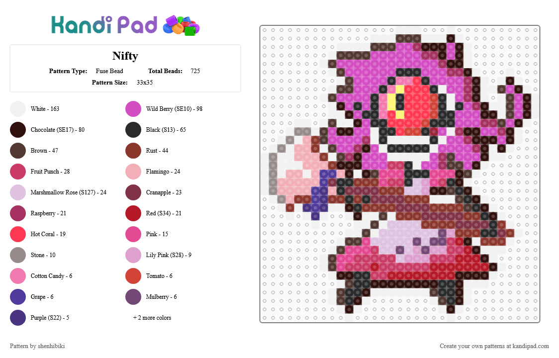 Nifty - Fuse Bead Pattern by shenhibiki on Kandi Pad - brown,pink,red,hazbin,hazbinhotel,nifty