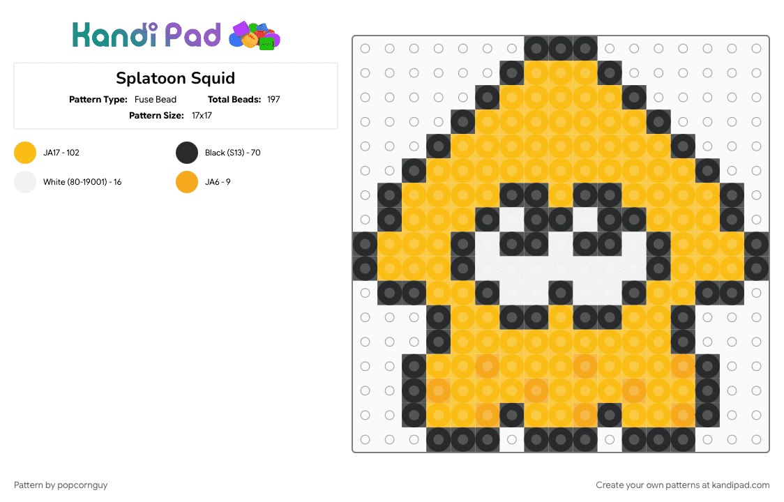 Splatoon Squid - Fuse Bead Pattern by popcornguy on Kandi Pad - cotdseafood, yellow