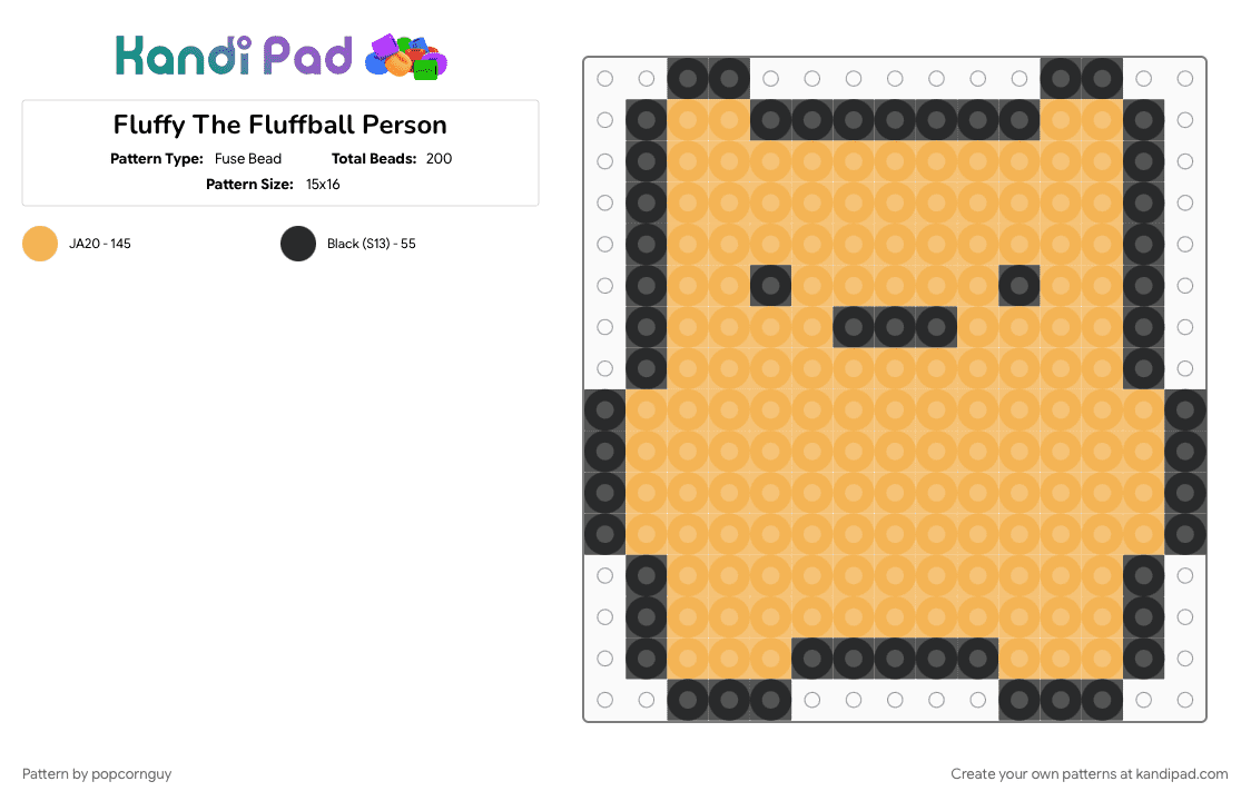 Fluffy The Fluffball Person - Fuse Bead Pattern by popcornguy on Kandi Pad - black, orange