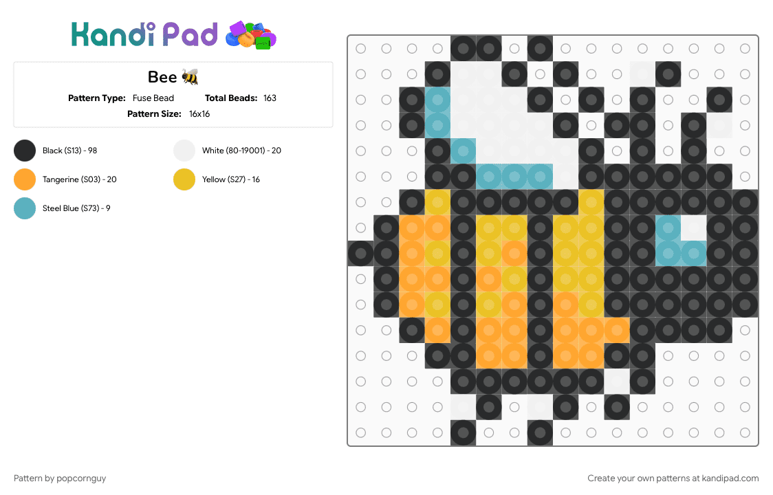 Bee 🐝 - Fuse Bead Pattern by popcornguy on Kandi Pad - black, cotdbugs, orange, yellow
