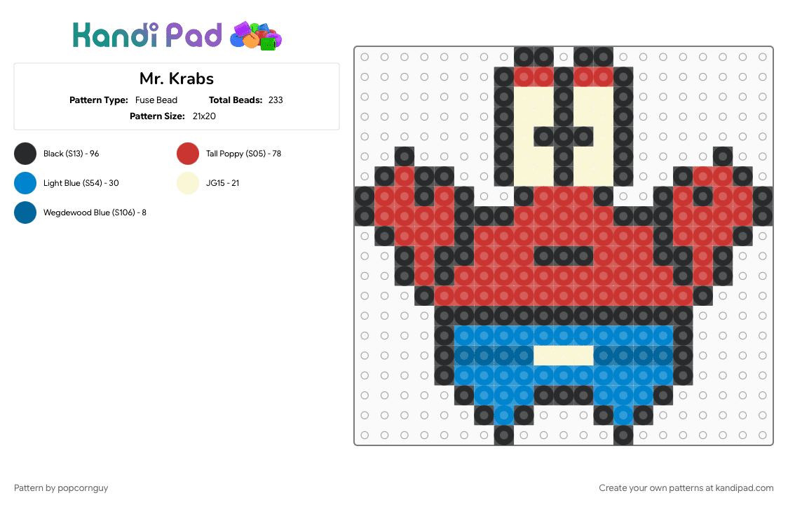Mr. Krabs - Fuse Bead Pattern by popcornguy on Kandi Pad - blue, red