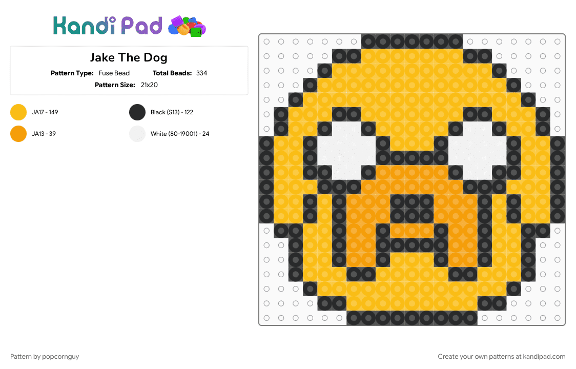 Jake The Dog - Fuse Bead Pattern by popcornguy on Kandi Pad - yellow