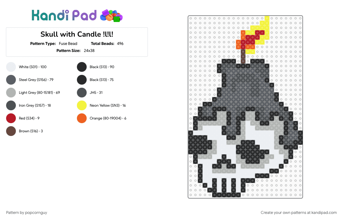 Skull with Candle !l!l! - Fuse Bead Pattern by popcornguy on Kandi Pad - beige, cotdcandles, gray