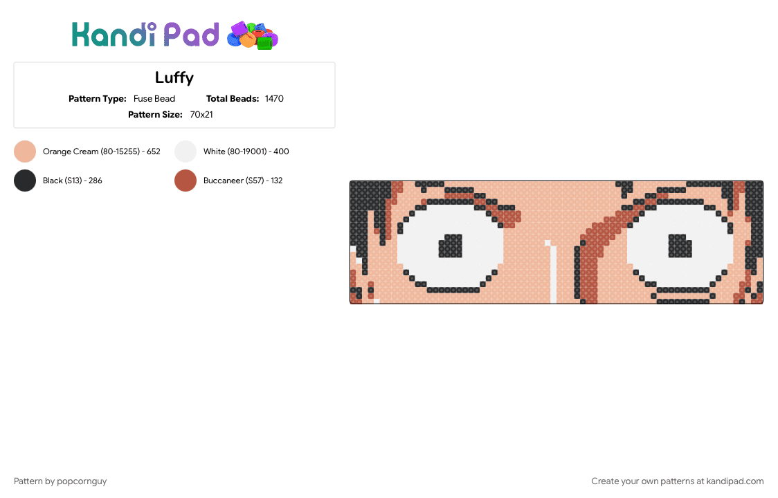 Luffy - Fuse Bead Pattern by popcornguy on Kandi Pad - beige