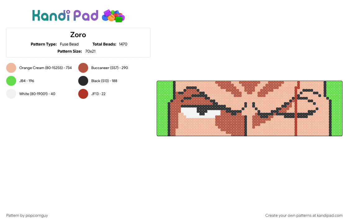 Zoro - Fuse Bead Pattern by popcornguy on Kandi Pad - beige, one piece