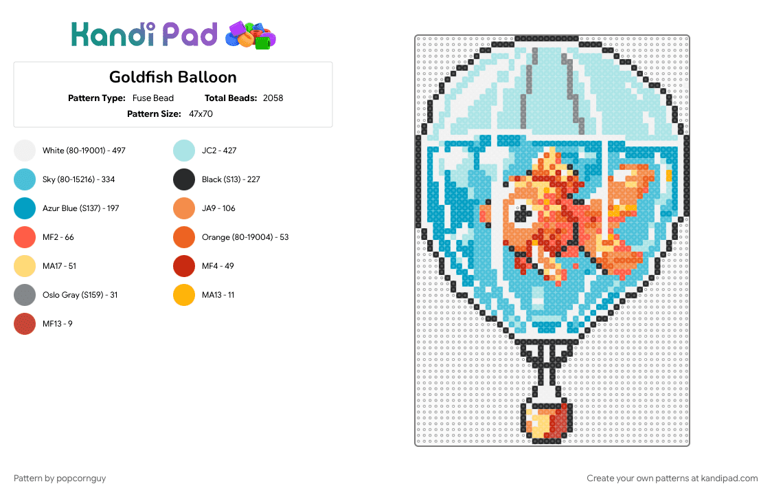 Goldfish Balloon - Fuse Bead Pattern by popcornguy on Kandi Pad - cotdhotairballoons, light blue
