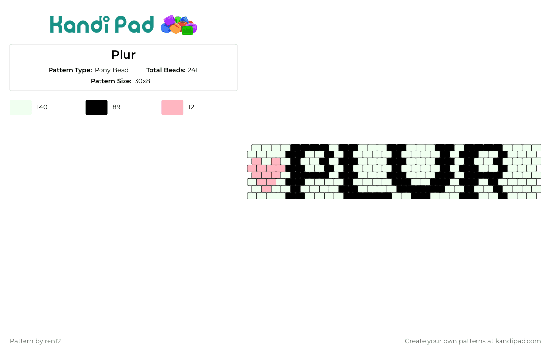 Plur - Pony Bead Pattern by ren12 on Kandi Pad - plur,text,peace,love,unity,respect,cuff,heart,mantra,festival,rave,black