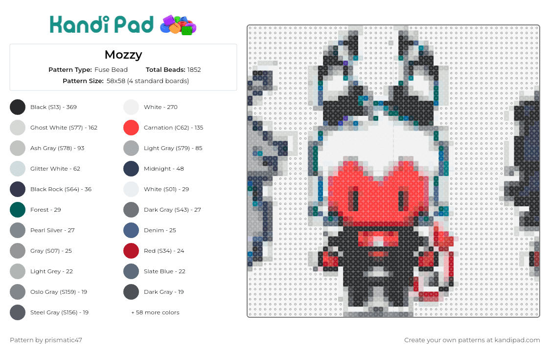 Mozzy - Fuse Bead Pattern by prismatic47 on Kandi Pad - moxxie,hazbin hotel,character,devil,chibi,playful,cute,striking,fans,thrilled,red,black,white