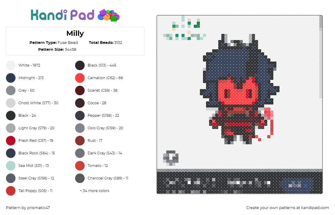 Milly - Fuse Bead Pattern by prismatic47 on Kandi Pad - millie,hazbin hotel,character,devil,chibi,fandom,red,black