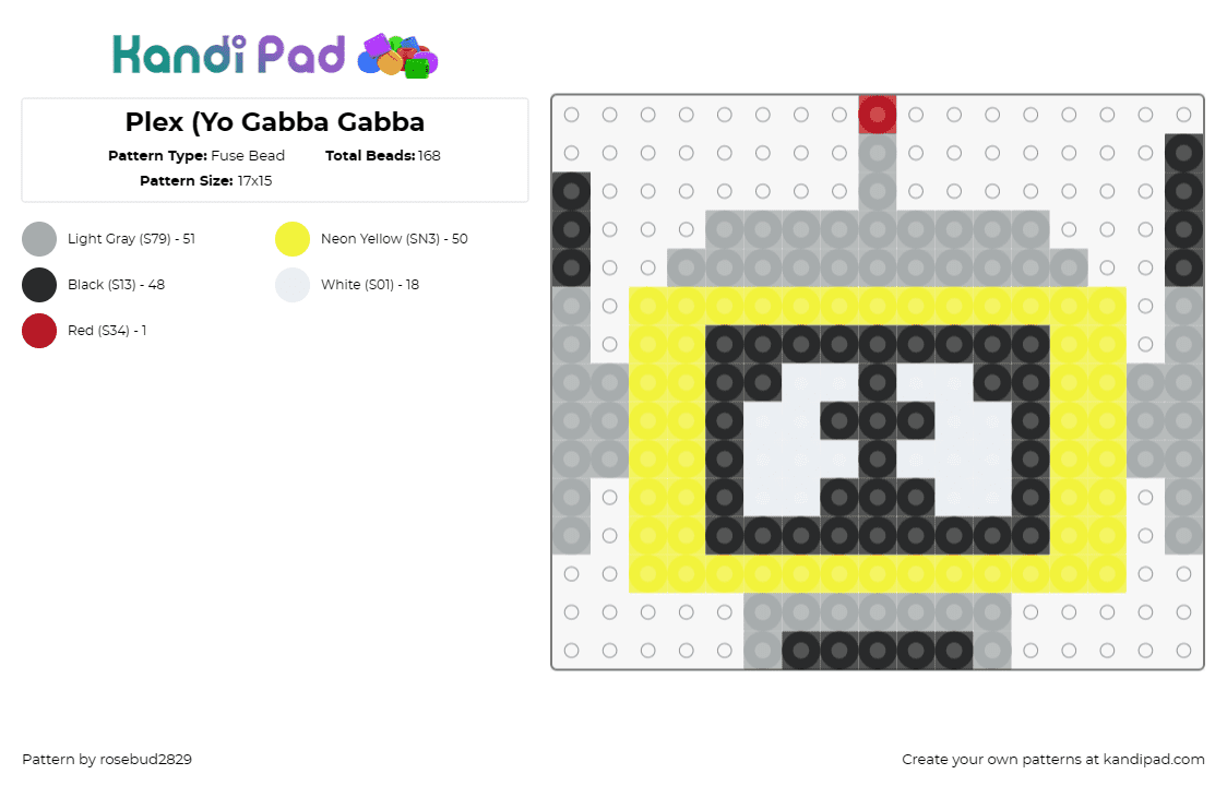 Plex (Yo Gabba Gabba - Fuse Bead Pattern by rosebud2829 on Kandi Pad - plex,yo gabba gabba,robot,character,tv show,friendly,vibrant,bright,gray,yellow