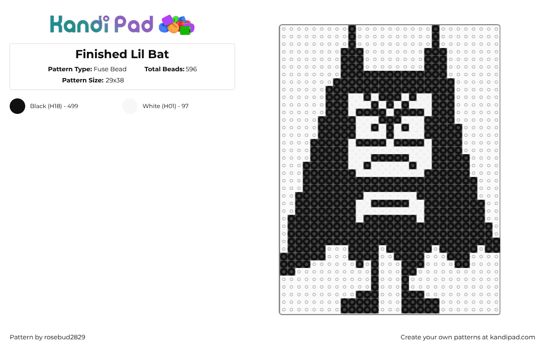 Finished Lil Bat - Fuse Bead Pattern by rosebud2829 on Kandi Pad - black,the aquabats