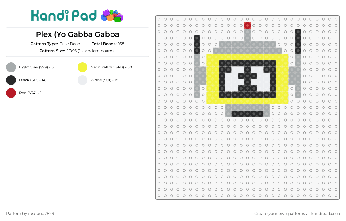 Plex (Yo Gabba Gabba - Fuse Bead Pattern by rosebud2829 on Kandi Pad - plex,yo gabba gabba,robot,character,tv show,friendly,fun,vibrant,bright,gray,yellow