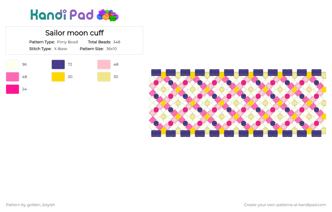 Sailor moon cuff - Pony Bead Pattern by golden_boyish on Kandi Pad - pink,sailor moon