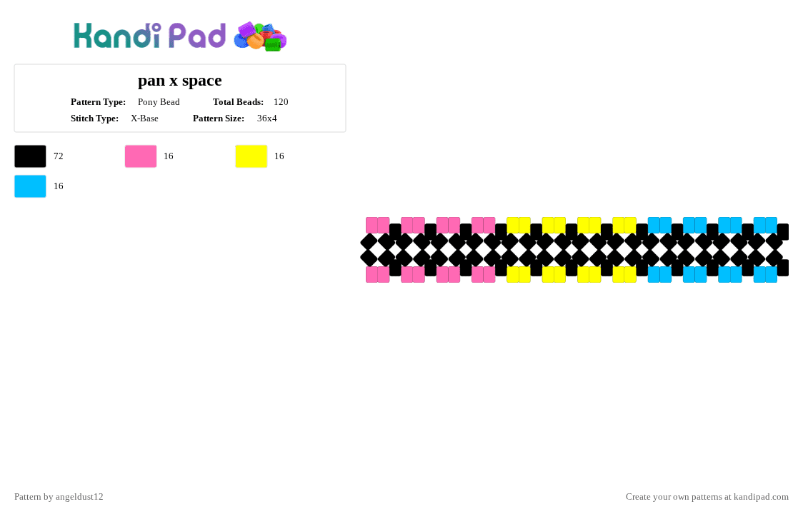 pan x space - Pony Bead Pattern by angeldust12 on Kandi Pad - black,pink,yellow,light blue