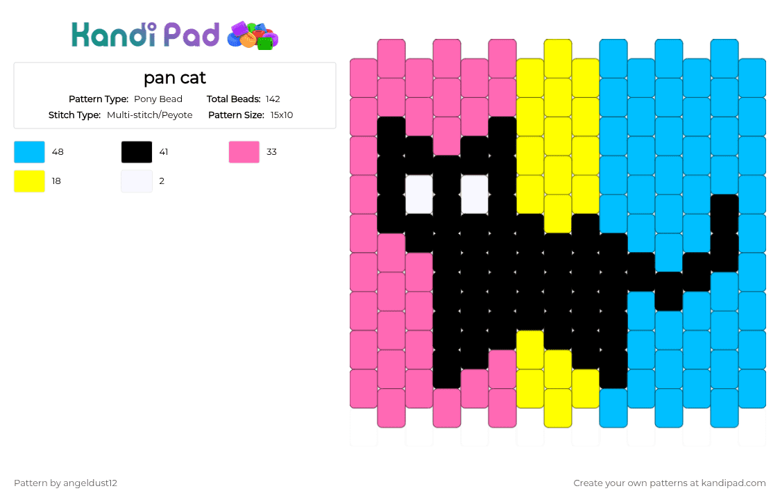 pan cat - Pony Bead Pattern by angeldust12 on Kandi Pad - pink,light blue