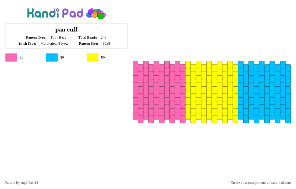 pan cuff - Pony Bead Pattern by angeldust12 on Kandi Pad - pink,light blue,yellow