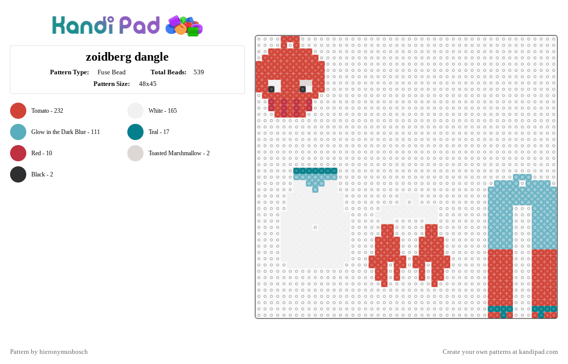 zoidberg dangle - Fuse Bead Pattern by hieronymusbosch on Kandi Pad - red,light blue
