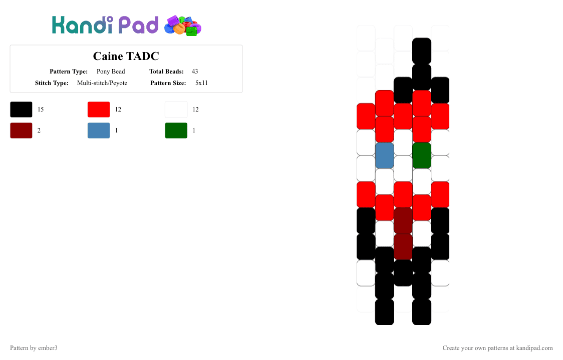Caine TADC - Pony Bead Pattern by ember3 on Kandi Pad - red,tadc