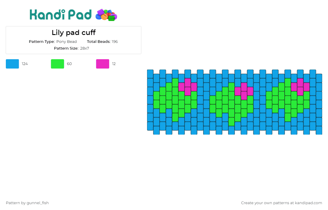Lily pad cuff - Pony Bead Pattern by gunnel_fish on Kandi Pad - lily pad,frogs,cuff,water