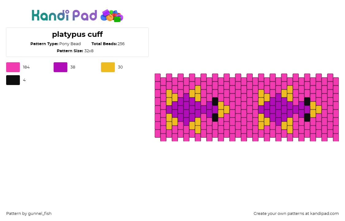 platypus cuff - Pony Bead Pattern by gunnel_fish on Kandi Pad - platypus,animals,cuff,cute,pink,purple