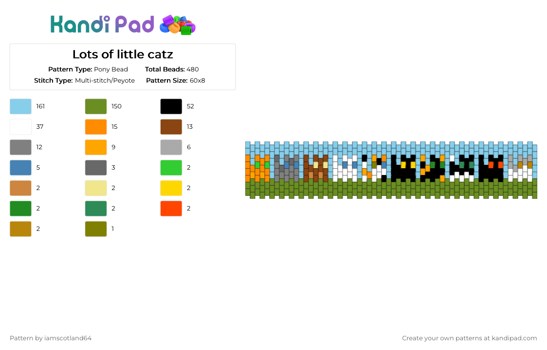 Lots of little catz - Pony Bead Pattern by iamscotland64 on Kandi Pad - green,light blue,cat,kitty