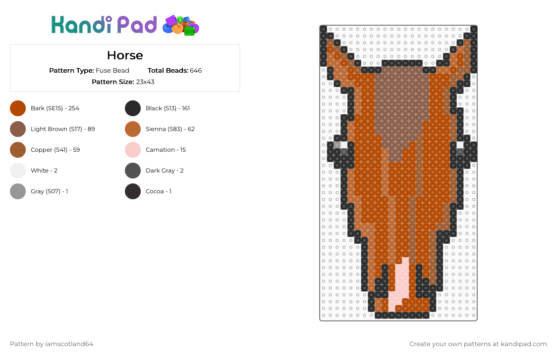 Horse - Fuse Bead Pattern by iamscotland64 on Kandi Pad - tan,red,horse