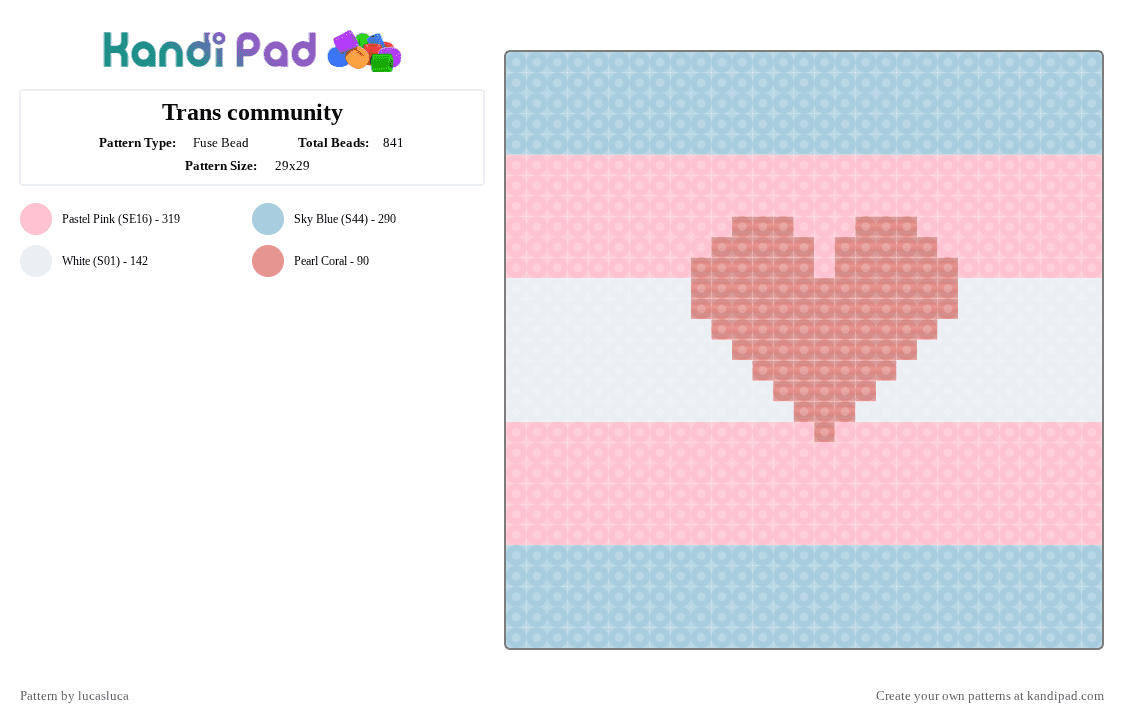 Trans community - Fuse Bead Pattern by lucasluca on Kandi Pad - light blue, pink