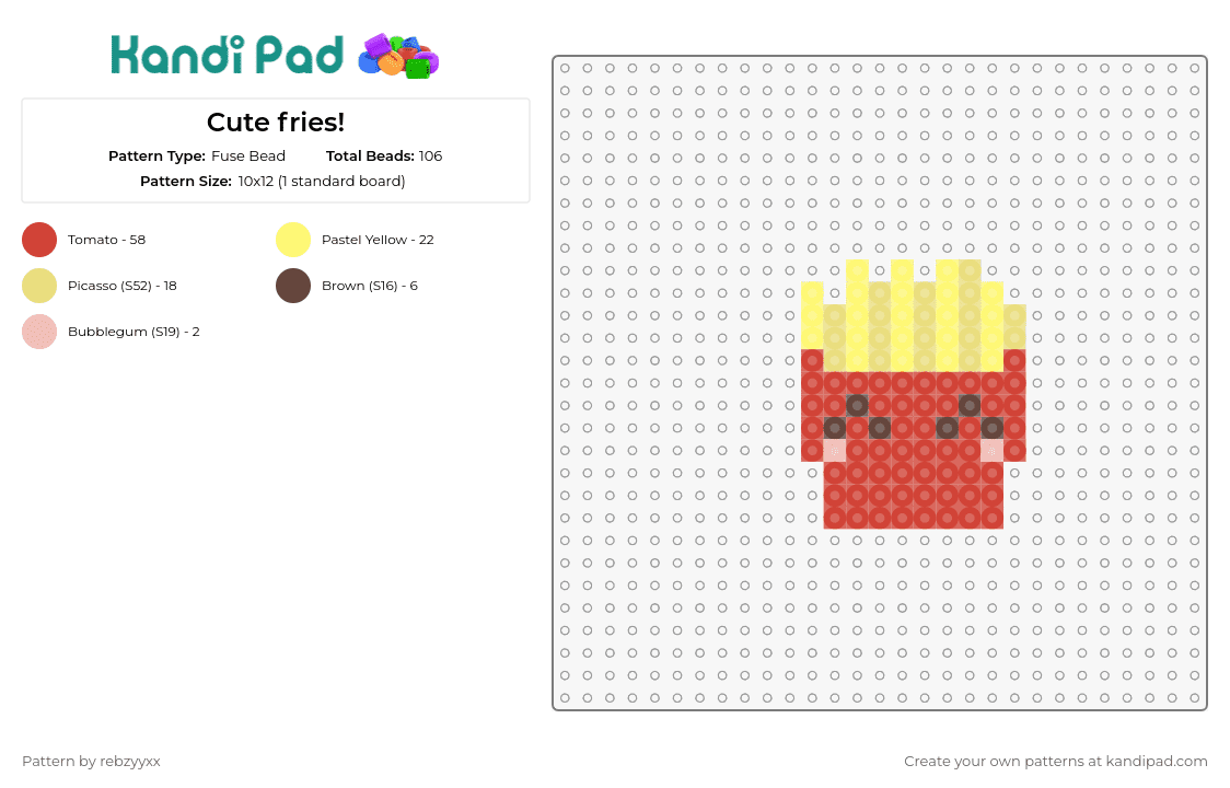 Cute fries! - Fuse Bead Pattern by rebzyyxx on Kandi Pad - fries,food,cute,snack,box,yellow,red