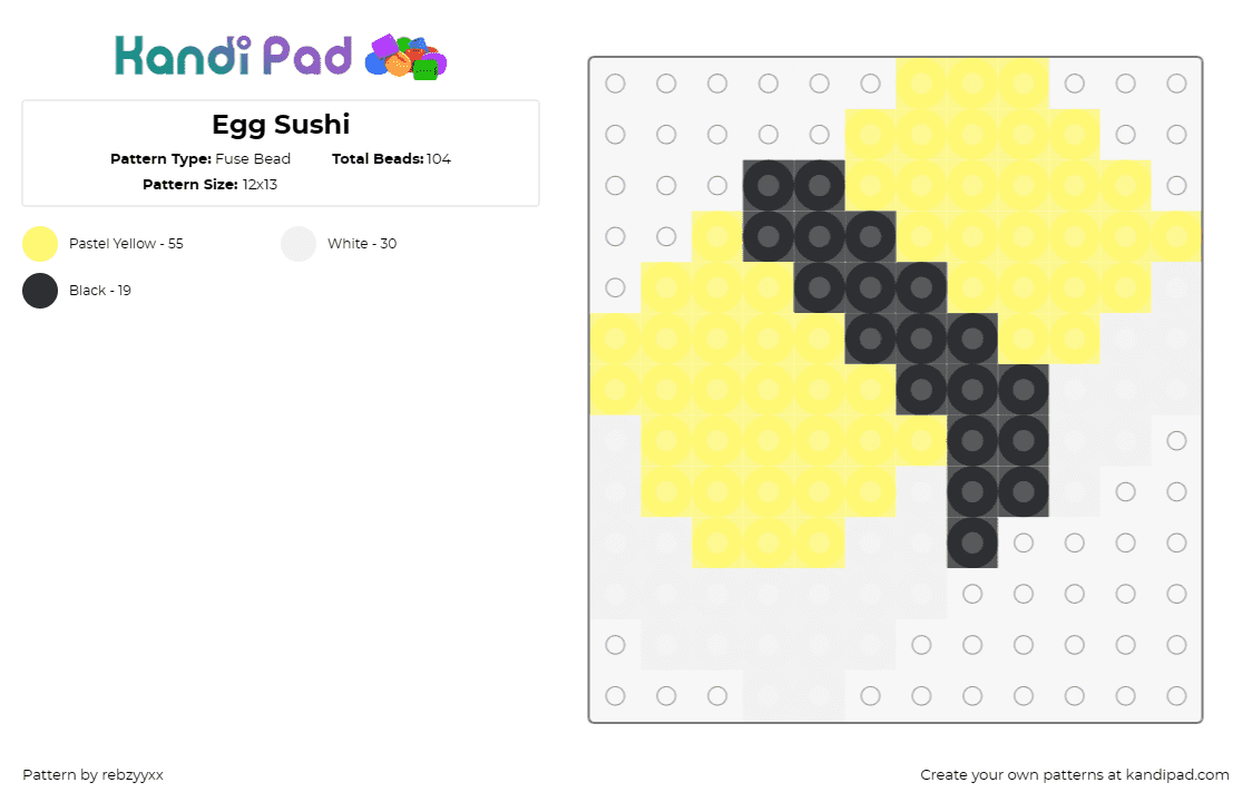 Egg Sushi - Fuse Bead Pattern by rebzyyxx on Kandi Pad - sushi,egg,fish,food,rice,nigiri,japanese,cuisine,delicacy,yellow,white