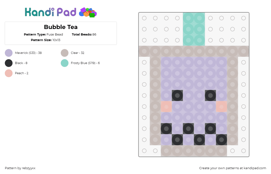 Bubble Tea - Fuse Bead Pattern by rebzyyxx on Kandi Pad - boba,bubble tea,drink,food,beverage,sweet,tapioca,pearls,cute,purple