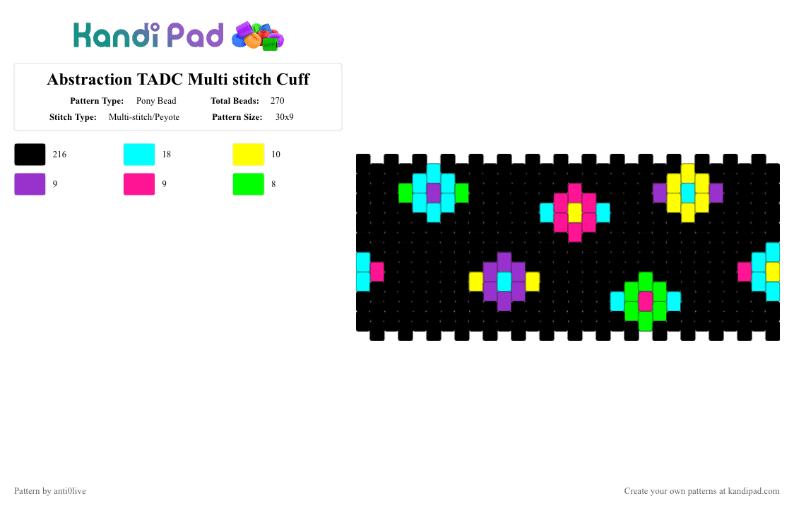 Abstraction TADC Multi stitch Cuff - Pony Bead Pattern by anti0live on Kandi Pad - black,light blue,yellow