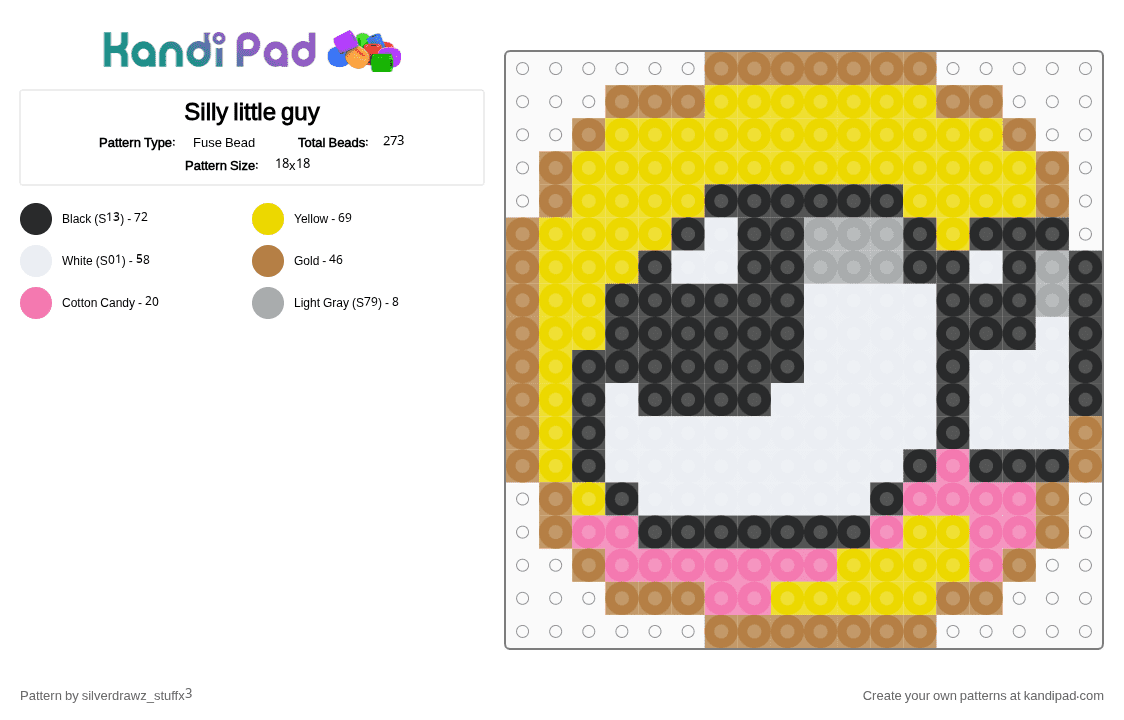 Silly little guy - Fuse Bead Pattern by silverdrawz_stuffx3 on Kandi Pad - tan,yellow