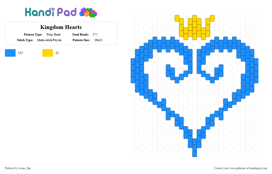 Kingdom Hearts - Pony Bead Pattern by roxas_fan on Kandi Pad - crown, heart, kh, kingdom hearts, light blue