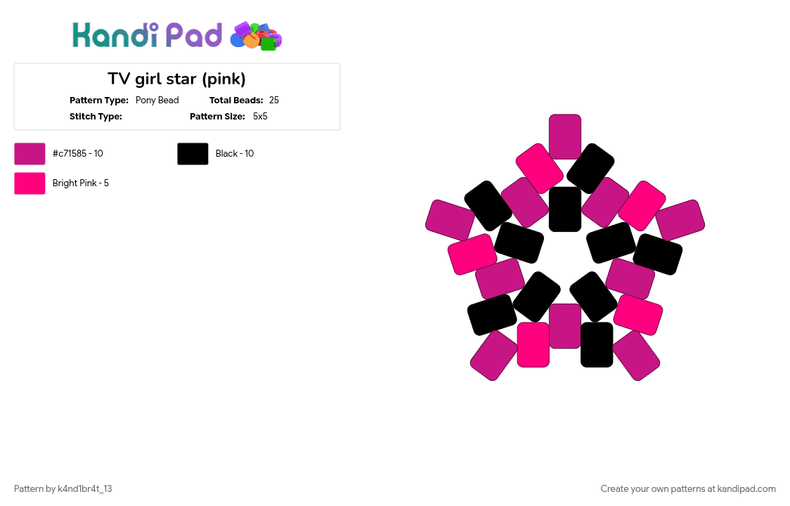 TV girl star (pink) - Pony Bead Pattern by k4nd1br4t_13 on Kandi Pad - black, pink