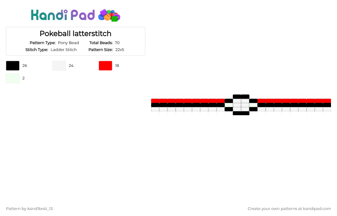 Pokeball latterstitch - Pony Bead Pattern by k4nd1br4t_13 on Kandi Pad - red,white